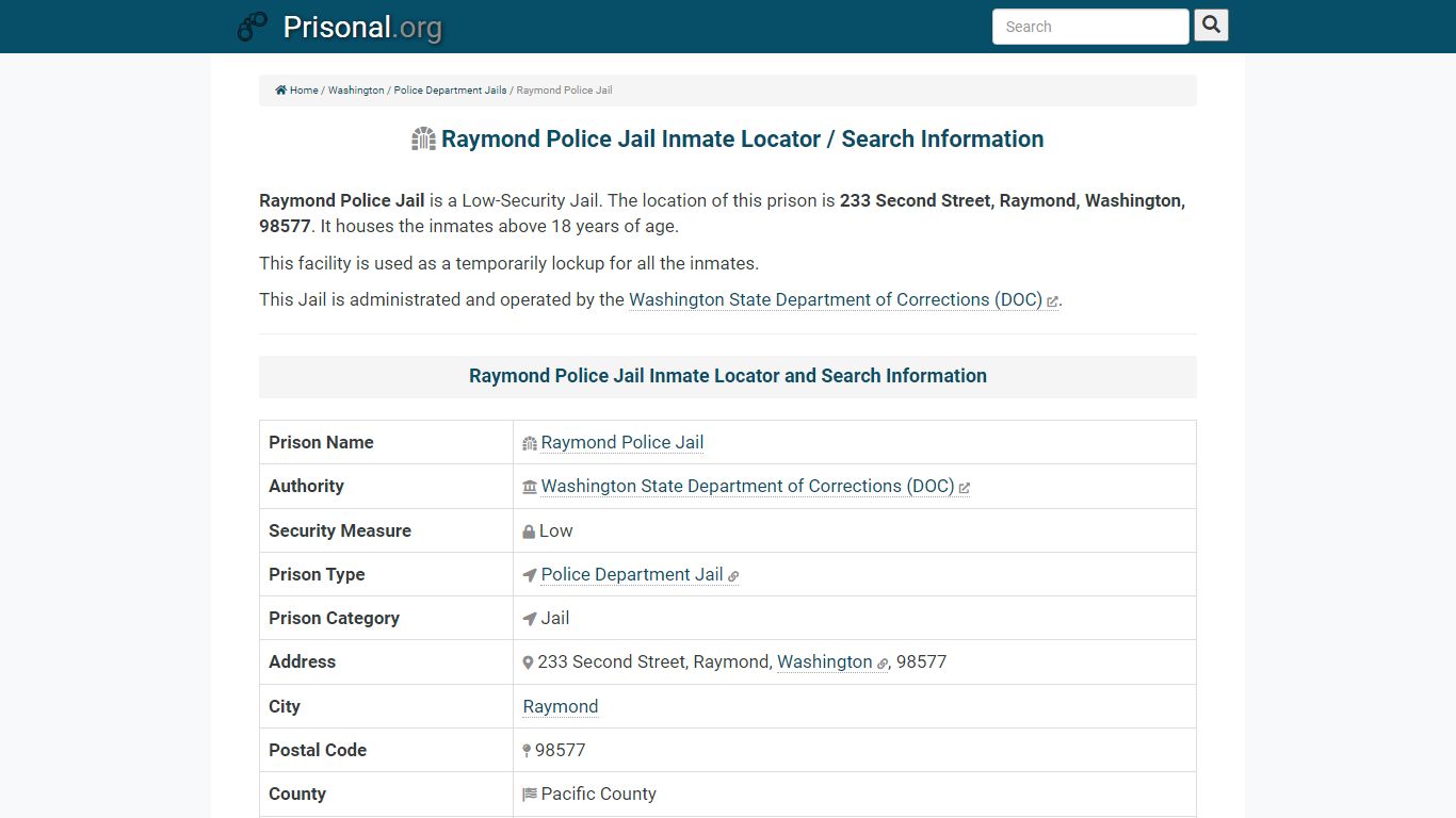 Raymond Police Jail-Inmate Locator/Search Info, Phone, Fax ...