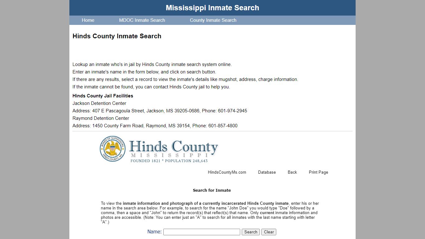 Hinds County Inmate Search